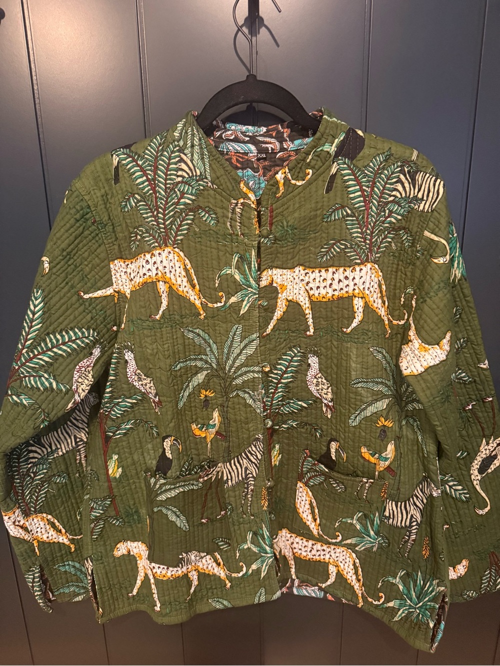 🦓 Reversible Cotton Kantha Jungle Green and Floral Print Jacket 🌺